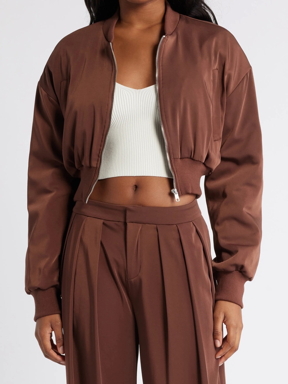 Cropped Brown Women's Bomber Jacket